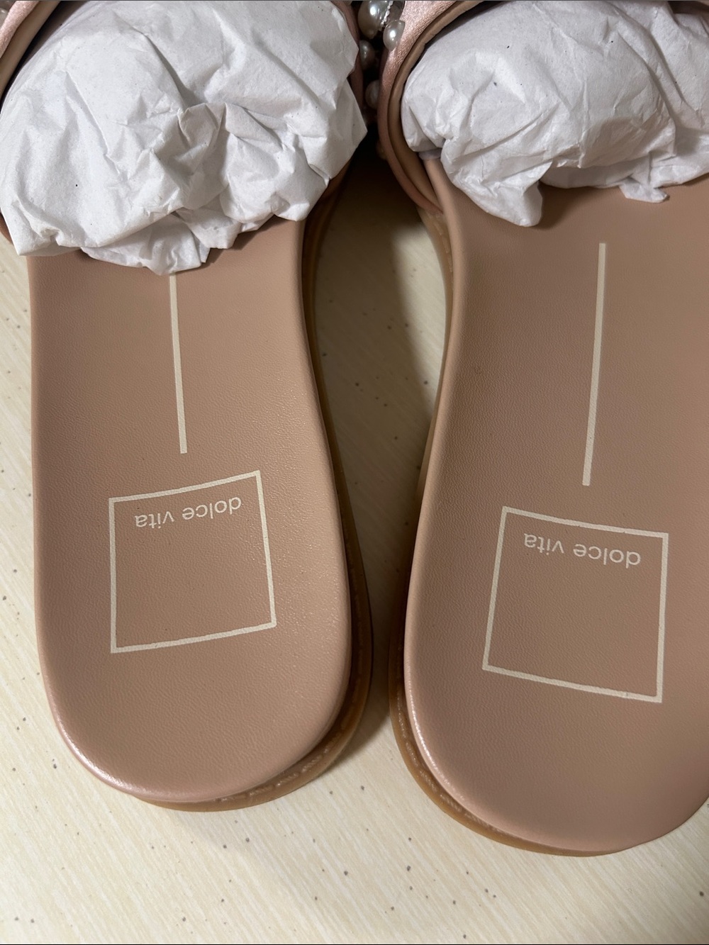 Dolce Vita Blush Pearl-Studded Slide Sandals - Picture 6 of 8